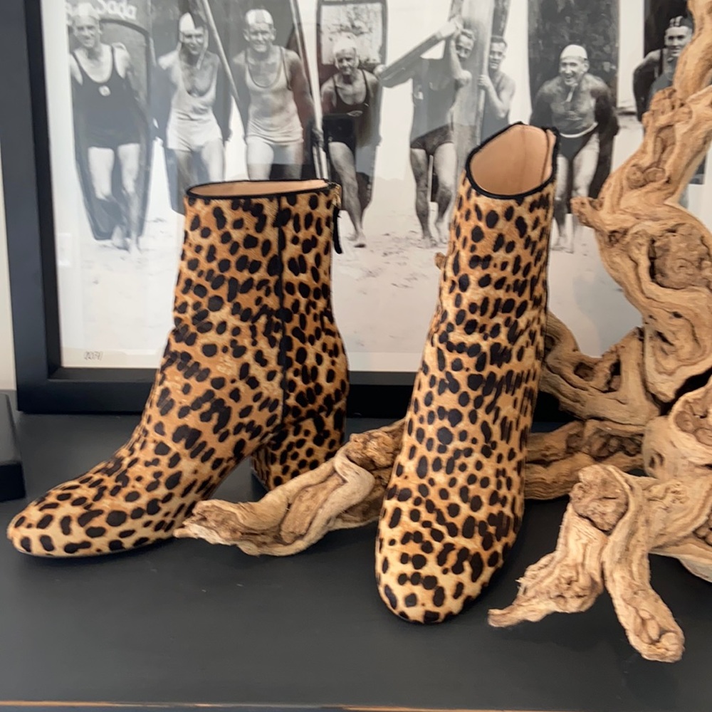 J Crew Leopard Calf Hair Booties
